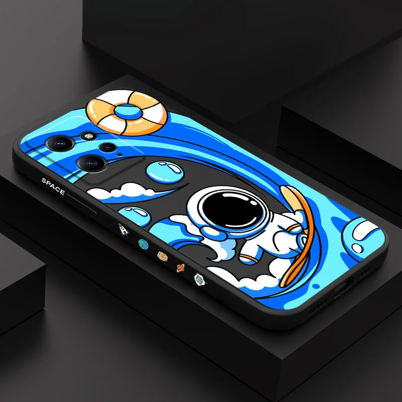 

Annular Astronaut Phone Case For Xiaomi Redmi Note 12 12S 11 11S 10 10T 10S 9 9S 8 7 Pro Plus 4G 5G Liquid Silicone Cover