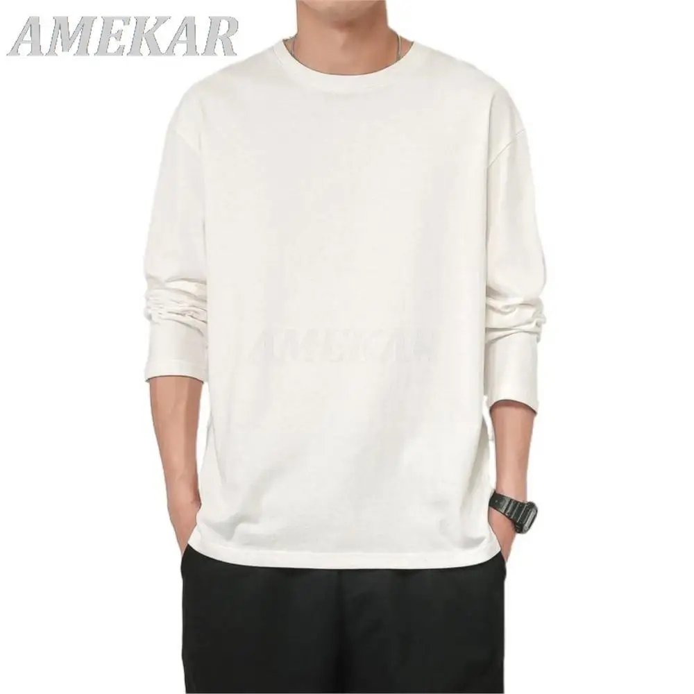 

2023 New High Quality Cotton T Shirt For Men Women Clothes Casual Loose Solid Tops Long Sleeve Male Spring Simple Pullover Tops
