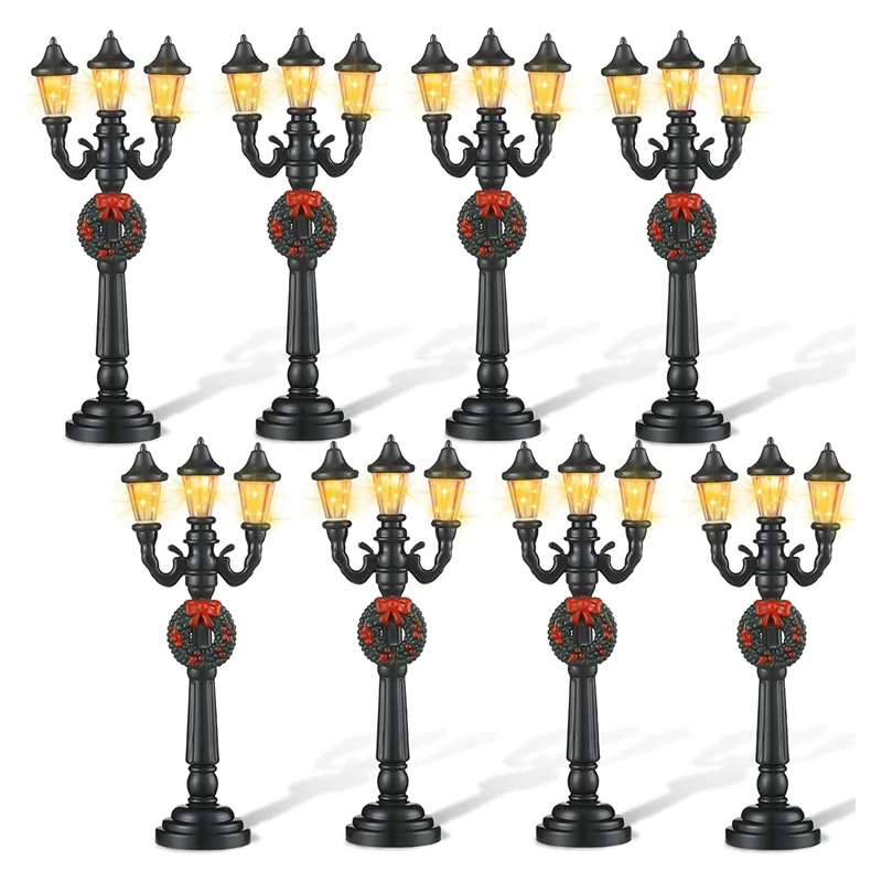 

8 Pcs Christmas Lamp Train Lantern Lamp Miniature Street Lamp Decorative Street Dollhouse Village Pathway Post Light Plastic