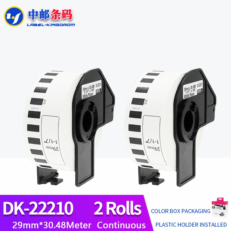 

2 Rolls Generic DK-22210 Label 29mm*30.48M Continuous Compatible Brother Printer QL-570/700 All Come With Plastic Holder