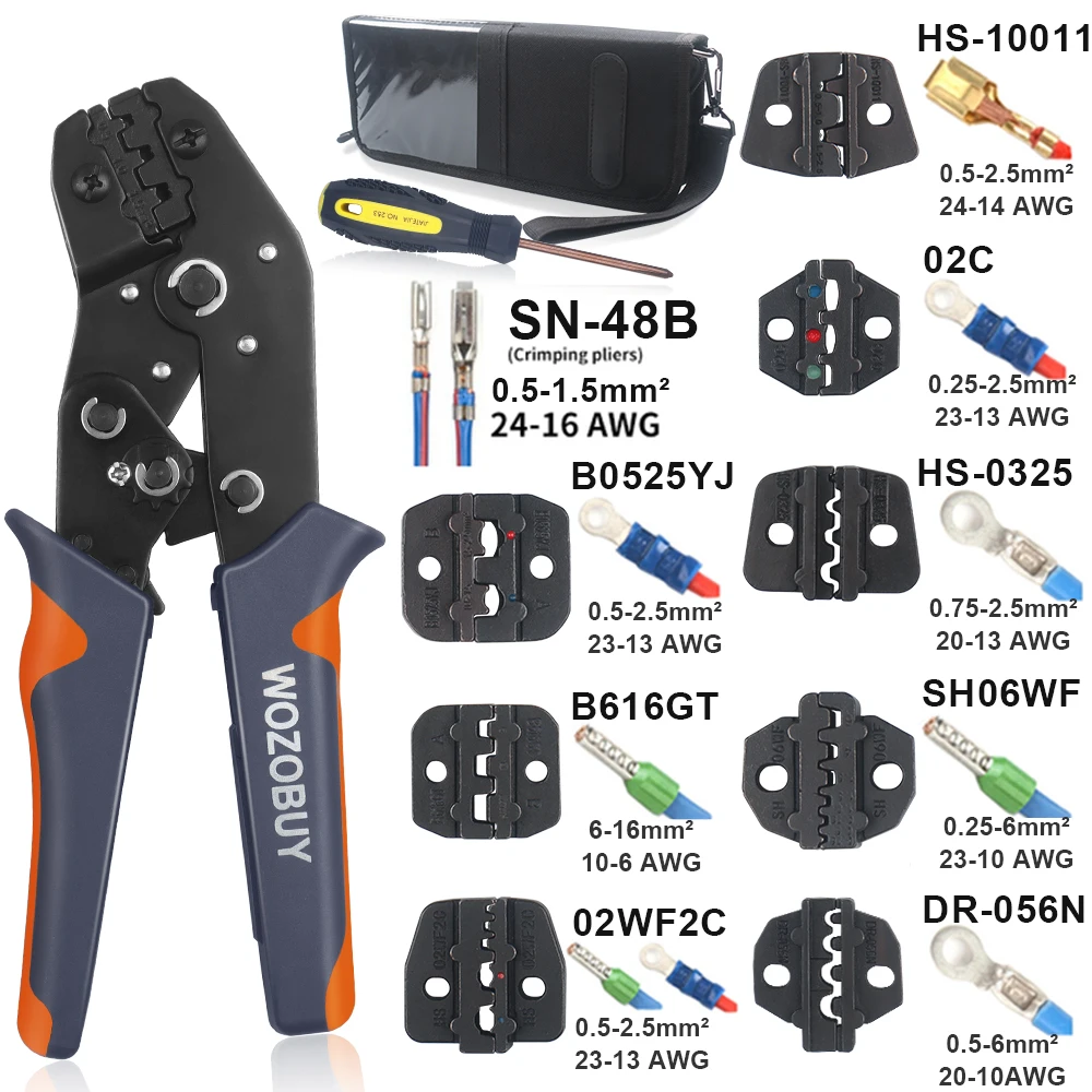 

WOZOBUY Terminals Crimping Pliers SN-48B Interchangeable Die Wire Crimper Tools XH2.5 JST2.5 Insulation Electrical Clamp Tool