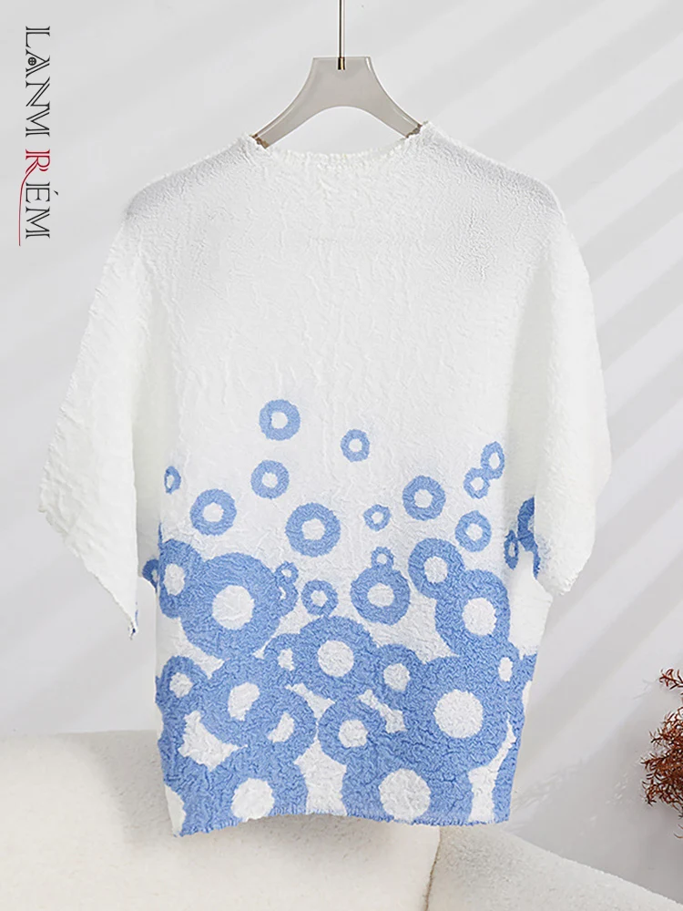 

LANMREM High End Summer Pleated T-shirt For Women Short Sleeves Thin Slim Fashion Tops Casual Female Clothing 2023 New 32D306