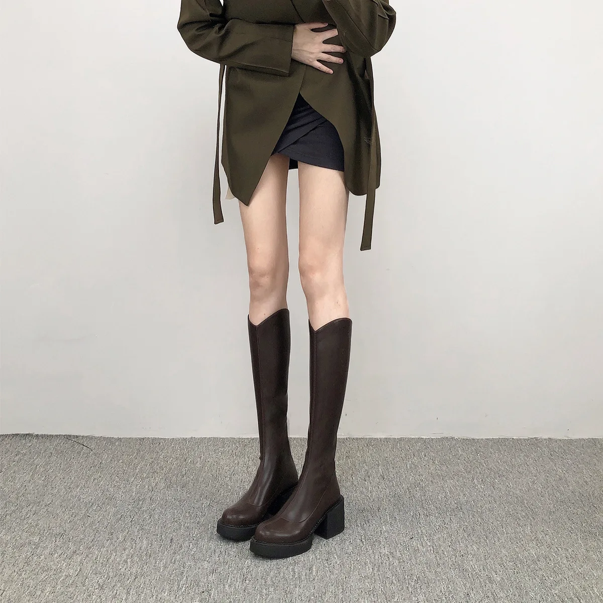 

Shoes Women's Boots Autumn Round Toe Sexy Thigh High Heels High Sexy Zipper Winter Footwear Stiletto Rubber Over-the-Knee Med 20