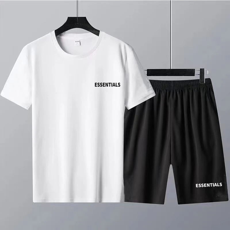 Summer Essentials Print 100Cotton T-Shirt Set Men T Shirt and Shorts 2 Piece Suit Streetwear Brand Women Tracksuit Free Shipping