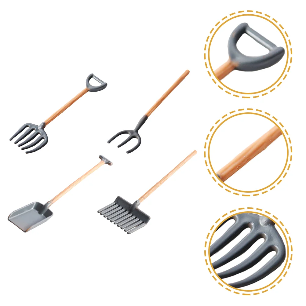 

4pcs Mini Rake Toys Dollhouse Farm Tools Kids Mini House Gardening Set