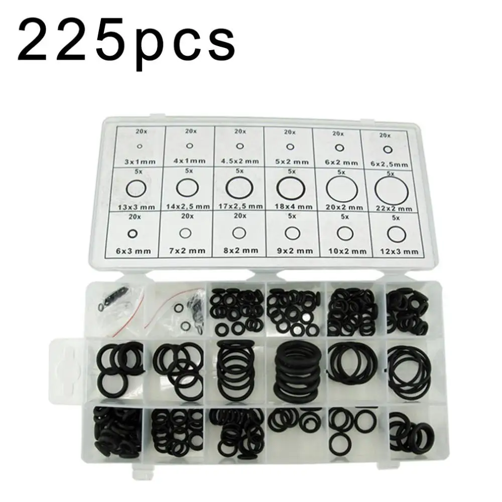 

225 Pcs/Set O-Ring Set Rubber Includes Plastic Storage Case Assortment Plumbing Hydraulic Air Gas Paintball