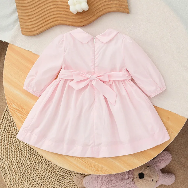 2022 Spring Family Matching Sister Clothes Long Sleeves Pink Floral Romper+Dress with Sashes Twins Cute Clothes Outfits E9188 images - 6