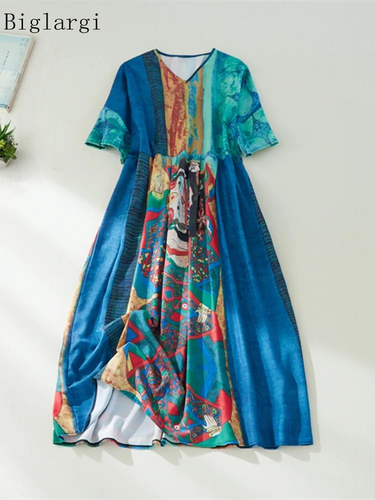 

Plus Size Summer Long Dress Women Graffiti Print Casual Loose Ladies Dresses Fashion Woman Dress 2023