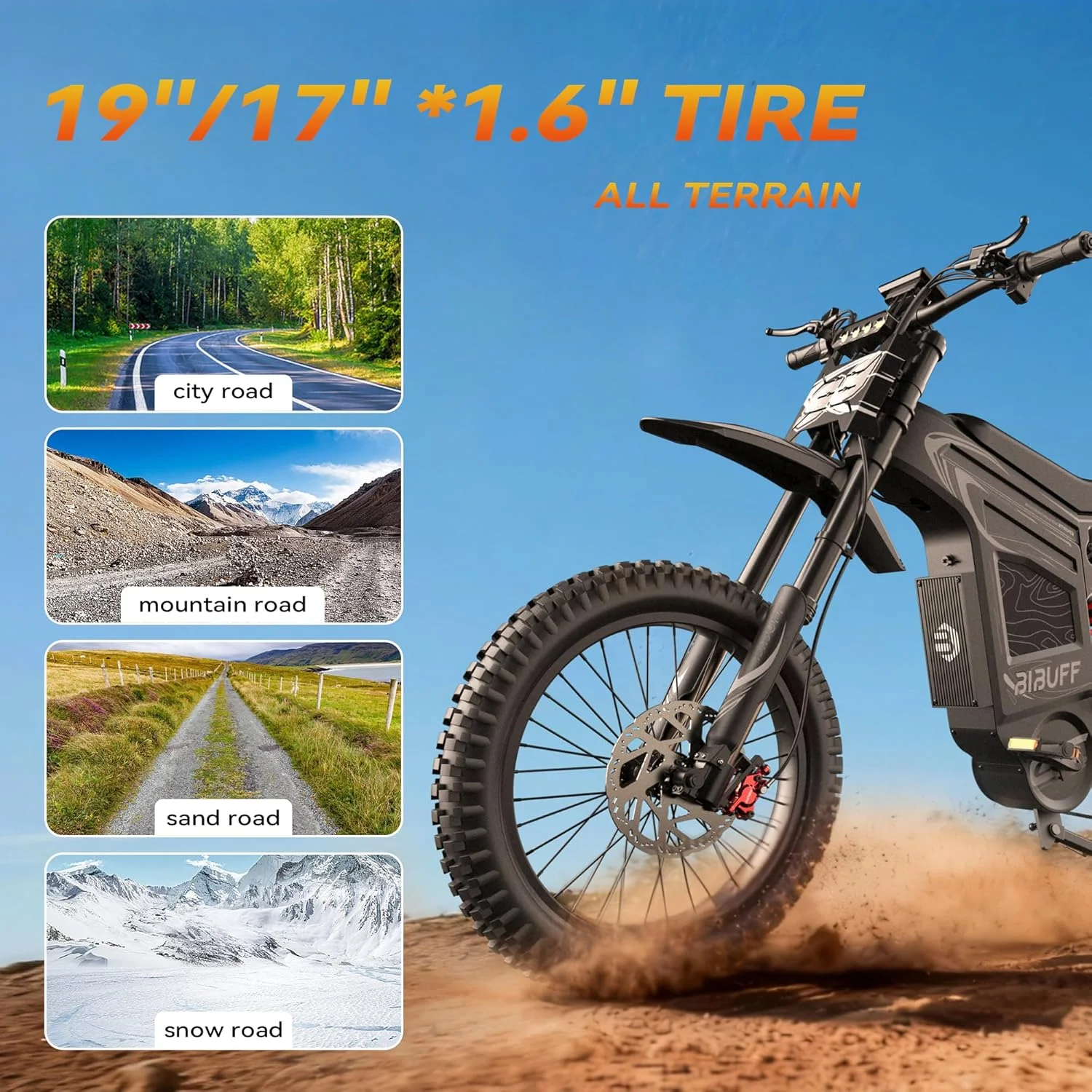 Фото Электровелосипед EKXBike Readygo BIBUFF GT600 для бездорожья, 7500 Вт, 50 миль/ч, 72В 30Ач, 100 миль пробега, гидравлические тормоза, полная подвеска, электрический внедорожный мотоцикл №5