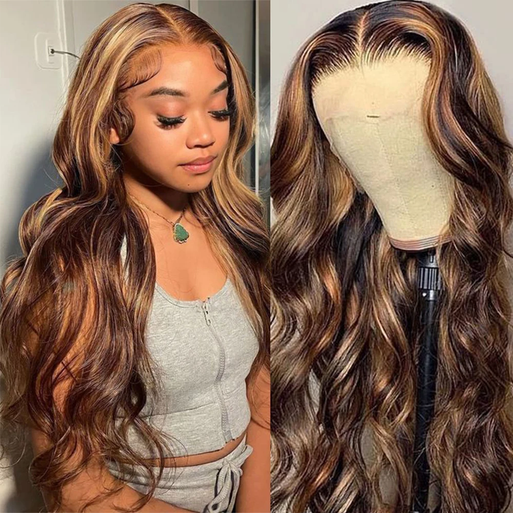 

Highlight Wig Human Hair 13x4 HD Body Wave Lace Frontal Wigs Honey Blonde Colored Lace Front Human Hair Wigs Natural Hairline