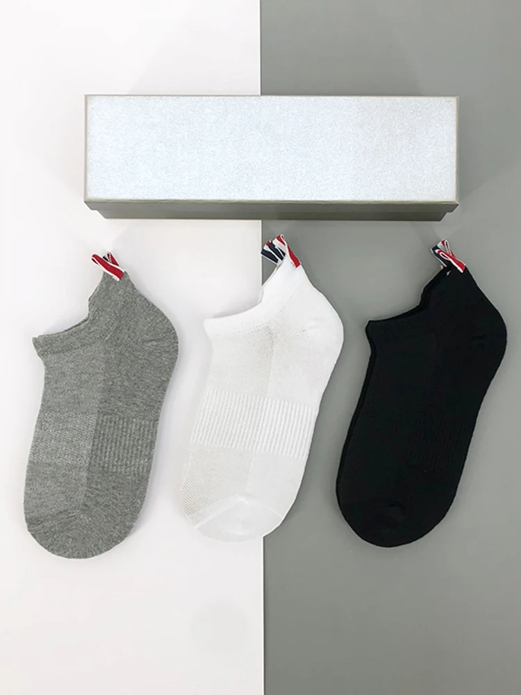 

6 pairs of tb socks boxed men's and women's shallow mouth low-top solid color Japanese trend deodorant sweat-absorbing socks