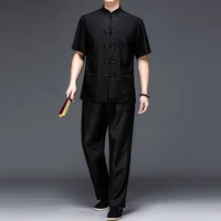 summer new fragrant cloud gauze tang suit mens short sleeves long pants chinese style suit chinese style elderly two piece se