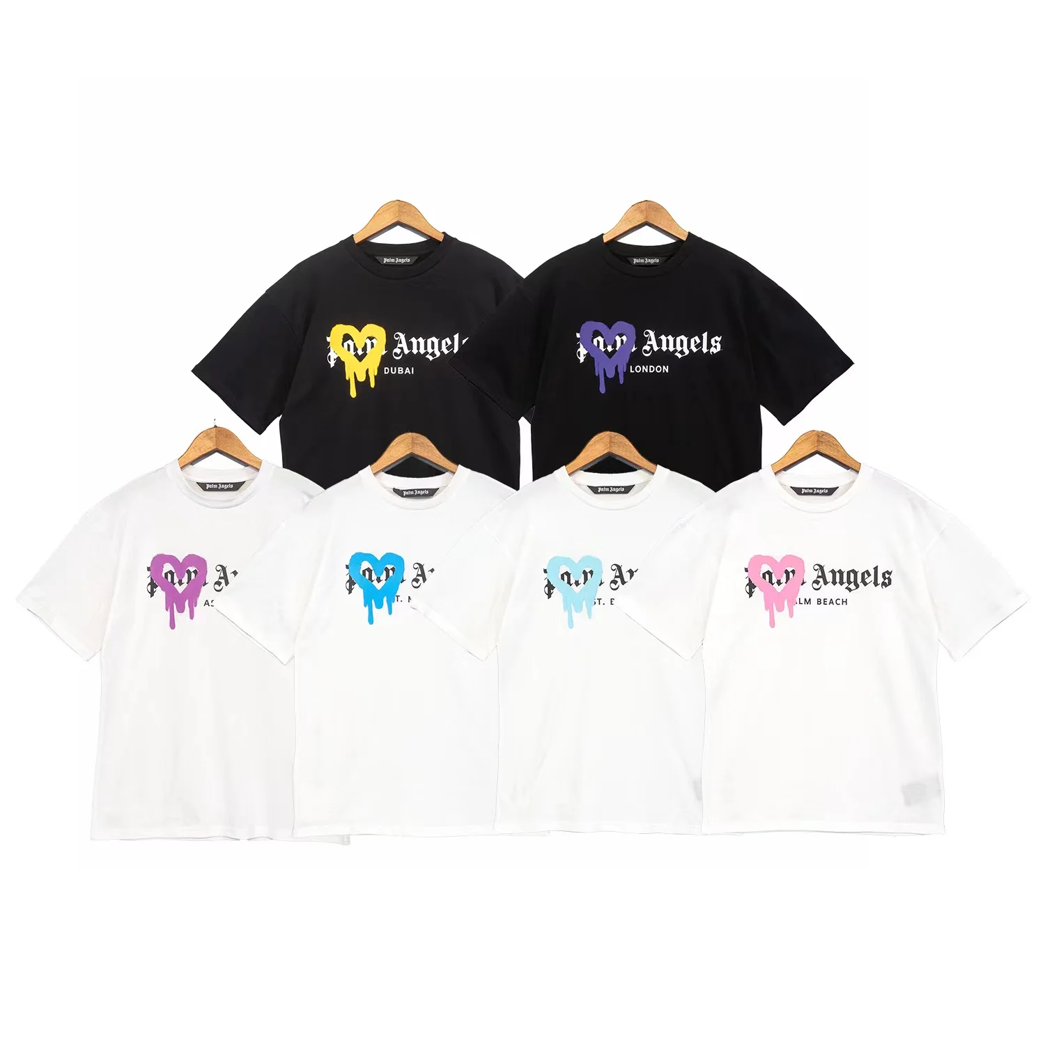 

Palm Angels 22SS Men's Women's Couple Letter Logo Fashion Casual Round Neck T-Shirt Men Love Spray Paint Printing T-Shirt
