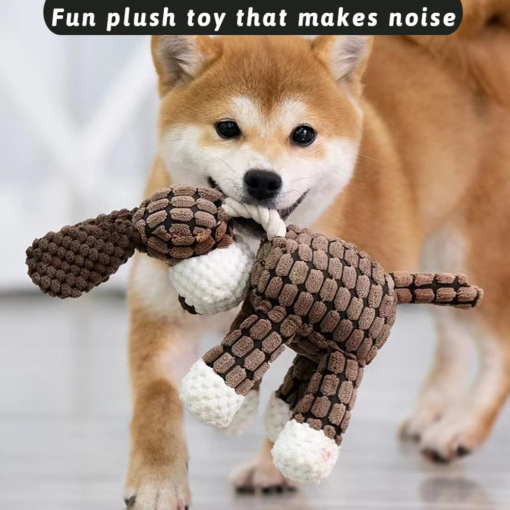 

Fun Pet Toy Donkey Shape Corduroy Chew Toy For Dogs Puppy Squeaker Squeaky Plush Bone Molar dog Toy Pet Training Dog Accessories