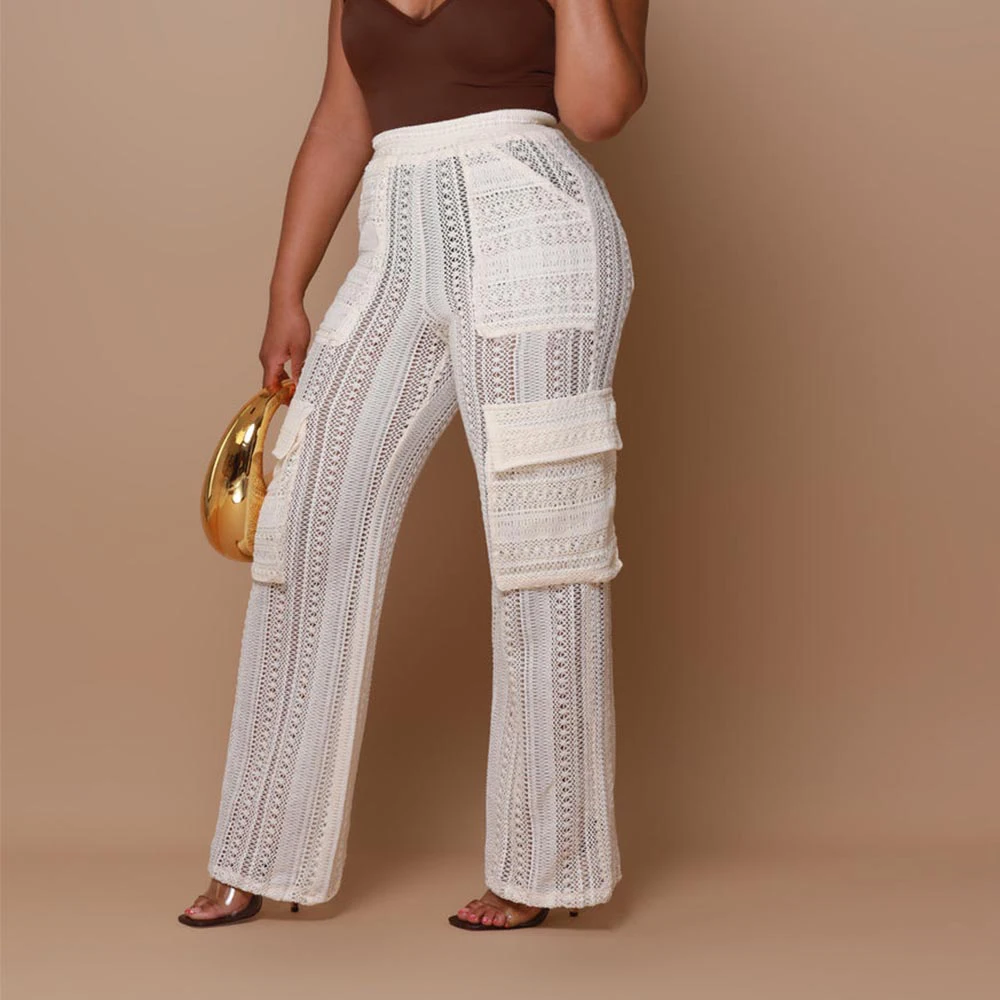 Сексуальные прозрачные брюки-карго с вырезами женские трикотажные брюки высокой