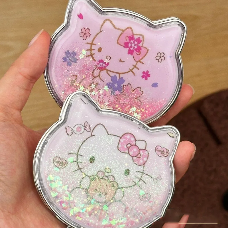 Kawaii Sanrio Hello Kitty маленькое зеркало с струящимся песком портативное
