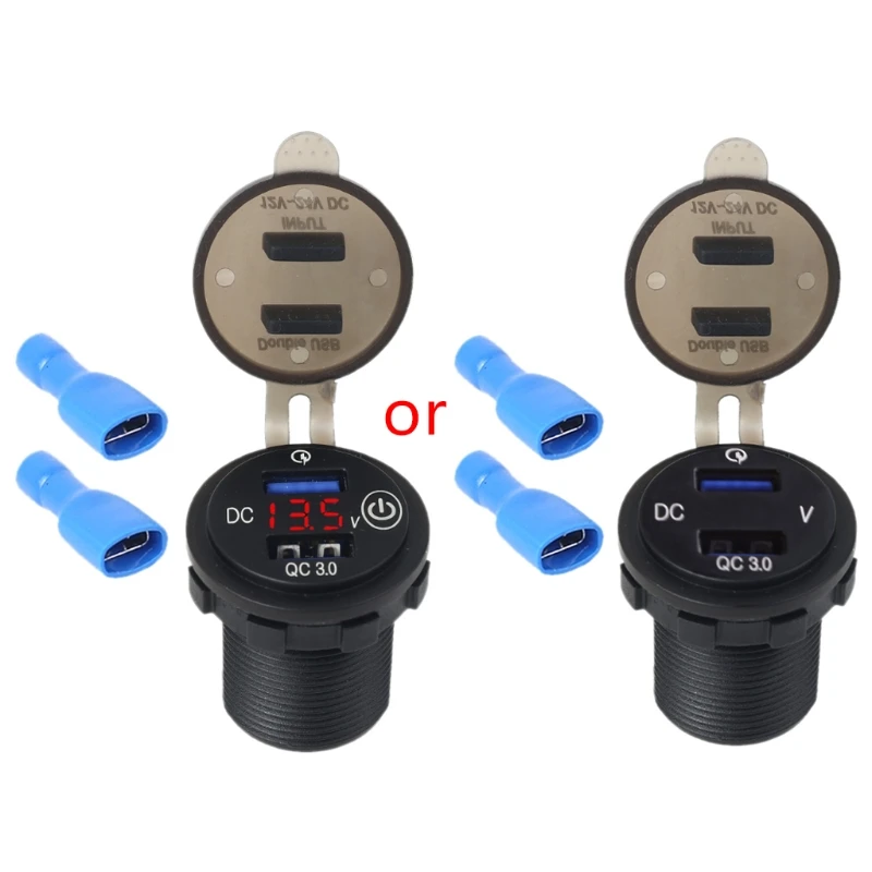 QC3.0 Usb зарядное устройство для мотоцикла, комплект штекеров для быстрой зарядки, переключатель напряжения, температуры, USB В