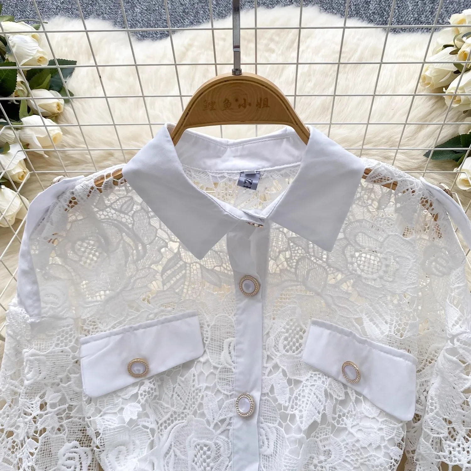 Фото Женское кружевное платье-рубашка с крючком и цветочной вышивкой, подиумное платье с отложным воротником и длинными рукавами, мини-платье с пуговицами из бисера, пояс №3