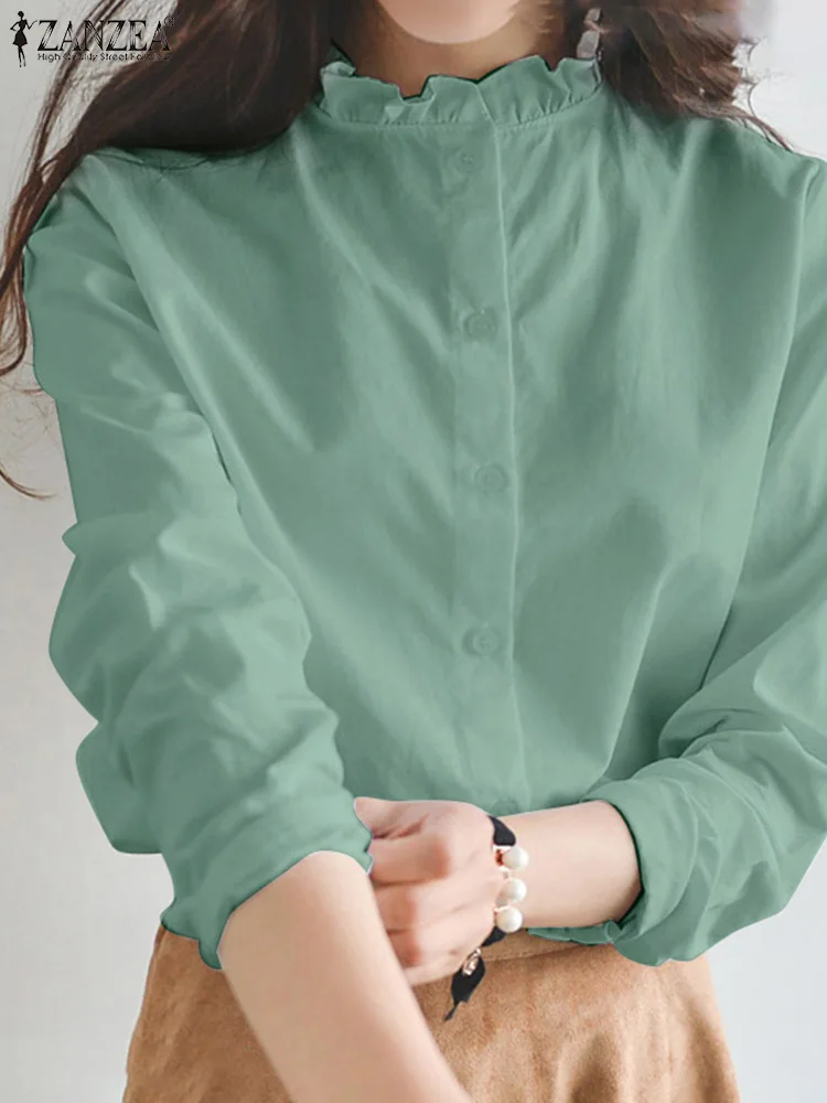 

ZANZEA Spring Long Sleeve Blouse Women Elegant Work OL Shirt Solid Color Blusas Female Causal Tunic Tops Oversize Button Chemise