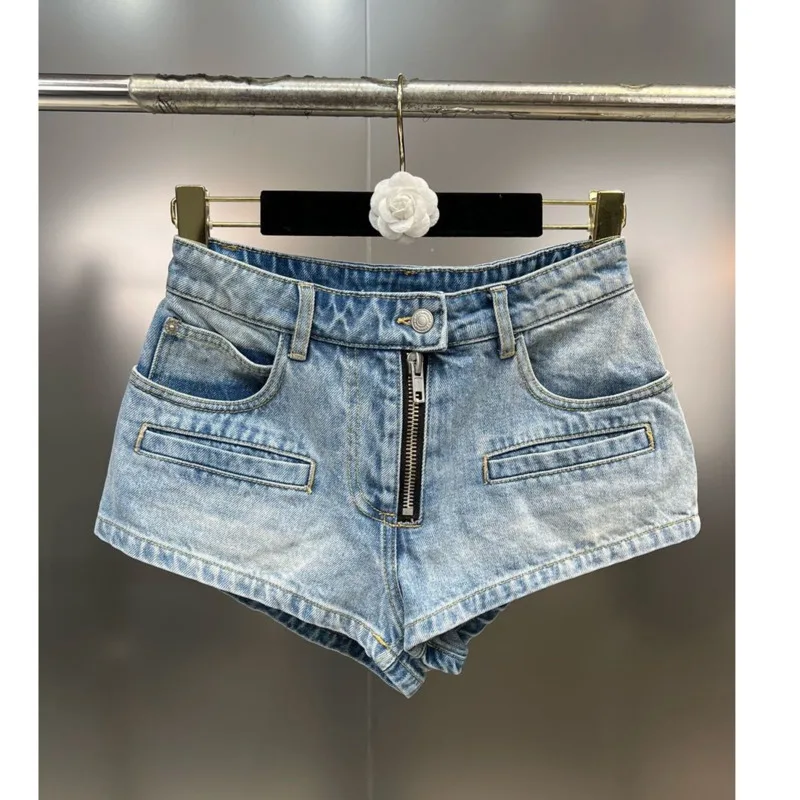 2023 Summer One Button Zipper Decoration Short Spicy Street Trendy Denim Shorts