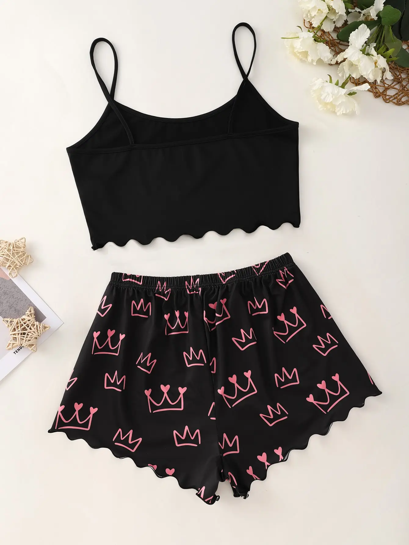 New Alphabet Crown Pattern Printed Bow Decoration Home Clothes Pajamas Set Fashion Sexy Home Women's Underwear Pajamas Set