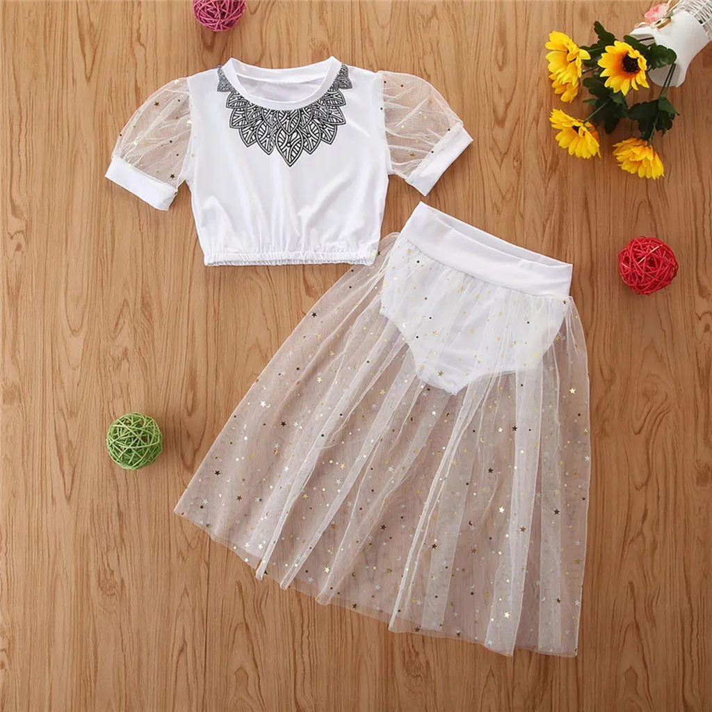 Топ с рукавами-фонариками и блестками для маленьких девочек