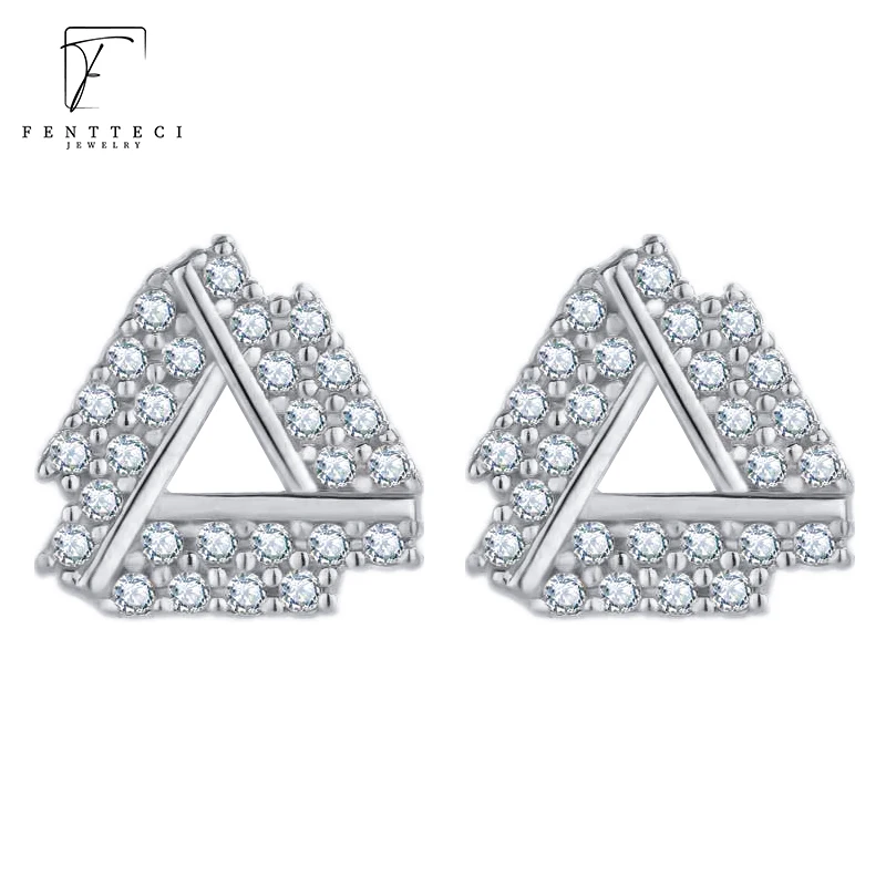FENTTECI 925 Sterling Silver Triangle Earrings Female Simulation Diamond Fashion Temperament Short Prismatic Earrings Female