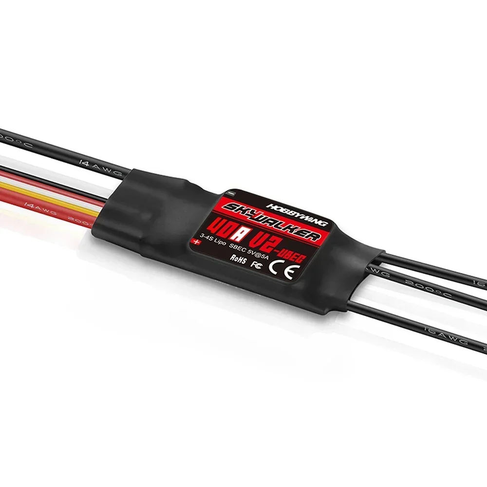 Фото Контроллер скорости HOBBYWING Skywalker V2 Series 40A 50A 80A 100A бесщеточный ESC T/XT60 для радиоуправляемого FPV дрона квадрокоптера самолета №2