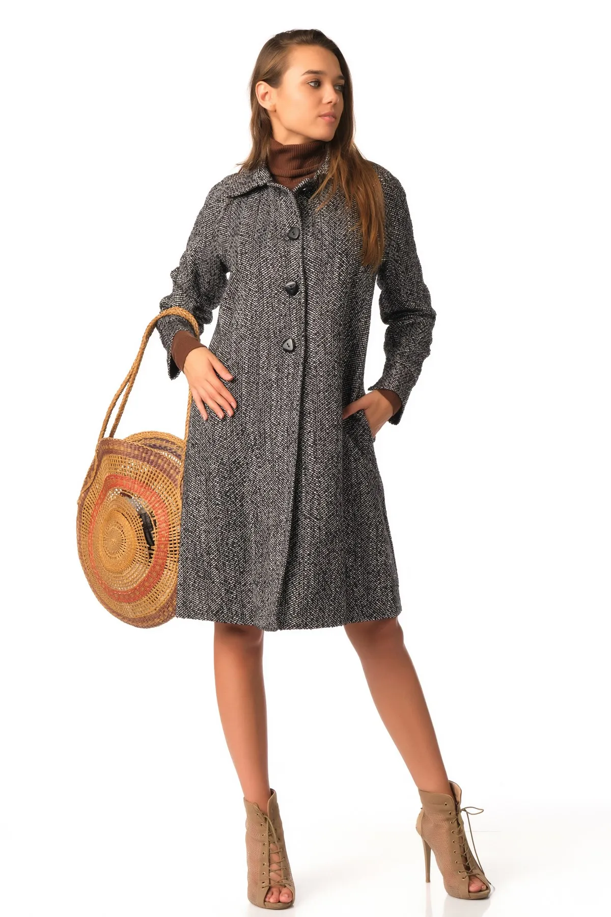 

Women Long Coat 61096 Black/Ecru