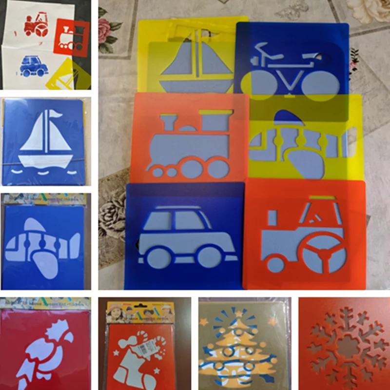 

6Pcs/Set Children's Painting Template Dinosaur Easter Christmas Animal Pattern Stencils Suit Kids Drafting Stencil Birthday Gift