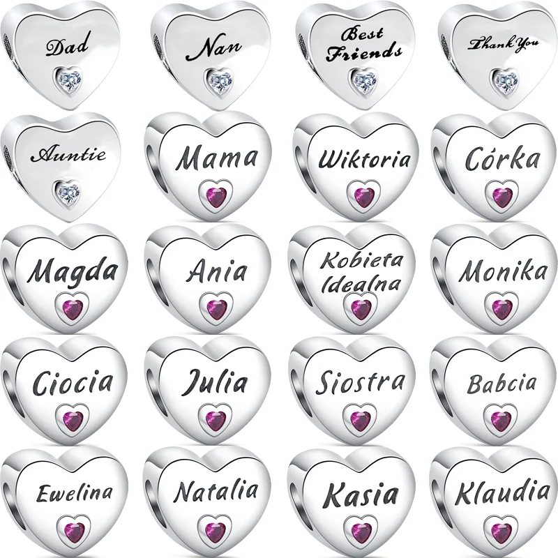 Бусины в форме сердца из стерлингового серебра 925 пробы с надписями родных пап подходят к оригинальному браслету Pandora с подвесками женские ювелирные изделия оптом