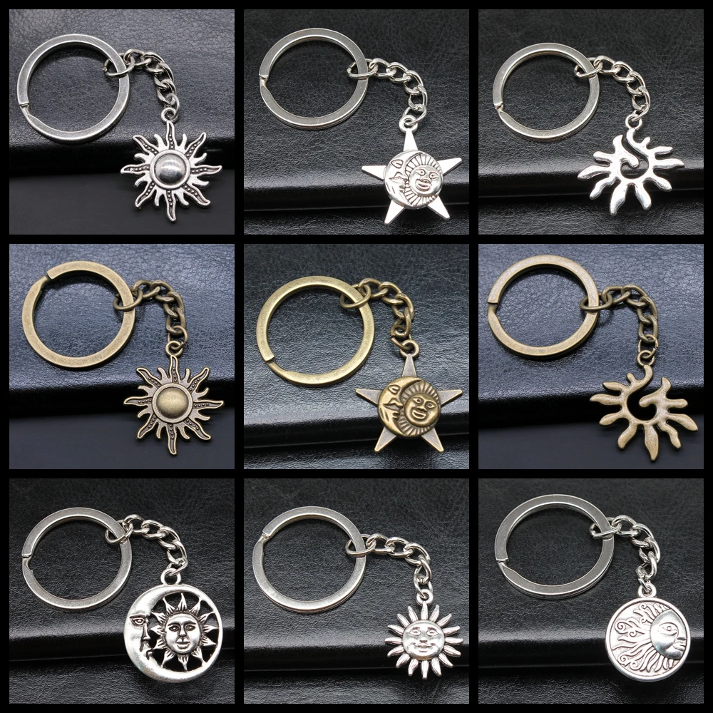 

DIY Metal Holder Chain Women Men Keychain Vintage Sun Pendant Creative Party Jewelry Accessories Gift
