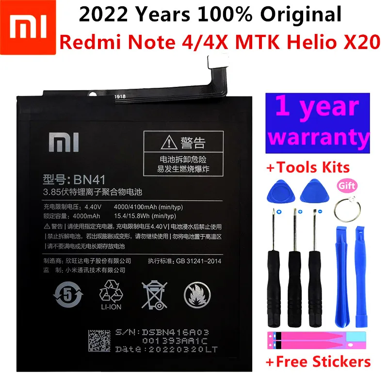 

Оригинальный аккумулятор BN41 4100 мАч, высококачественная батарея для Xiaomi Redmi Note 4 Hongmi Note 4/Redmi Note 4X MTK Helio X20