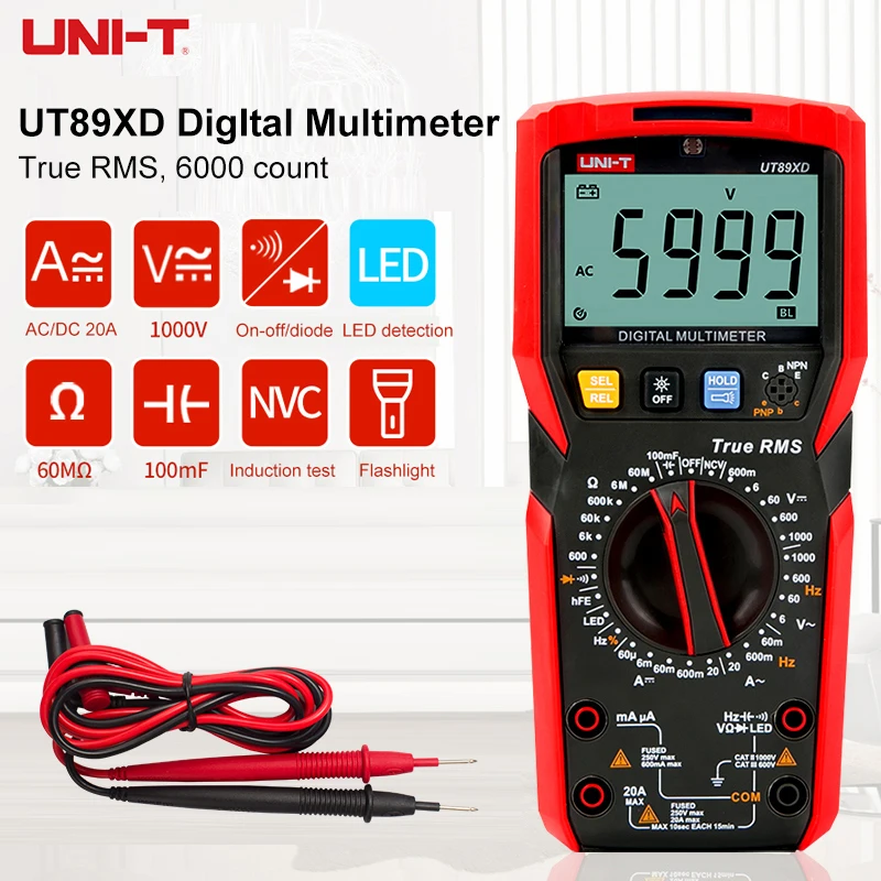 

UNI-T True RMS Digital Multimeter 20A Current Ammeter AC DC 1000V Voltmeter Capacitance Resistance Tester NCV Multimeters