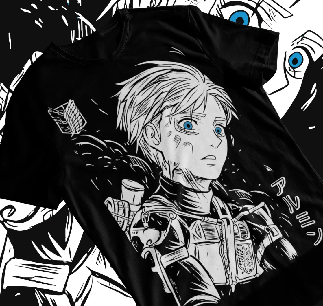 Футболка Armin атака на Титанов мягкая черная рубашка с принтом из аниме ужас