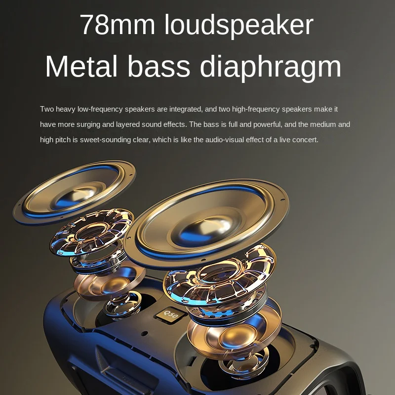 First Glance Q50 Strap Portable Bluetooth Speaker Dual Speaker Desktop Subwoofer Plug-In Card Stereo HIFI Heavy Bass Stereo enlarge