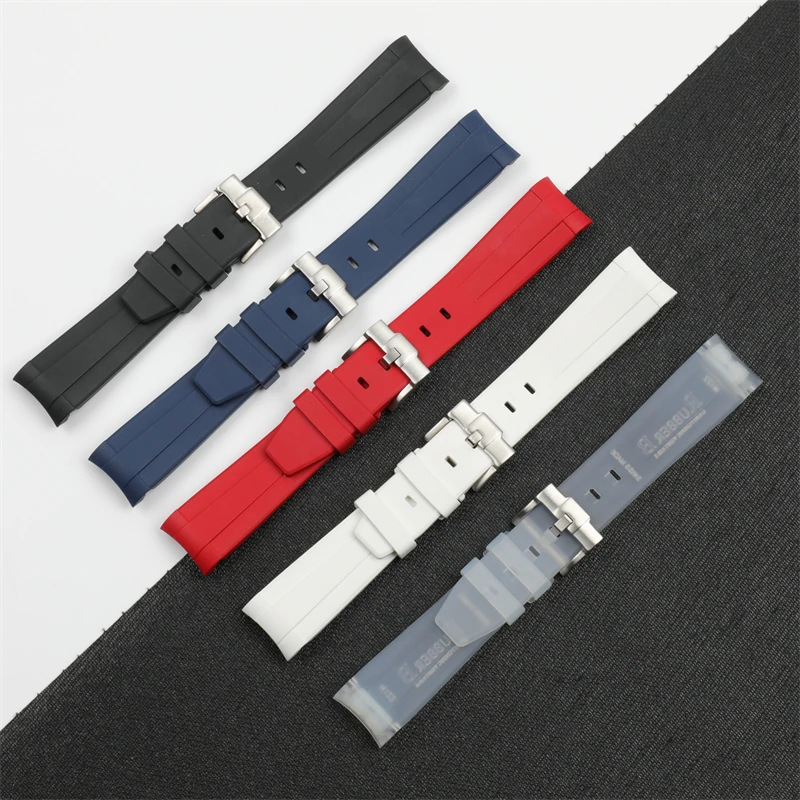 Ремешок мягкий резиновый для часов 20 мм флюоровый черный белый мужской браслет