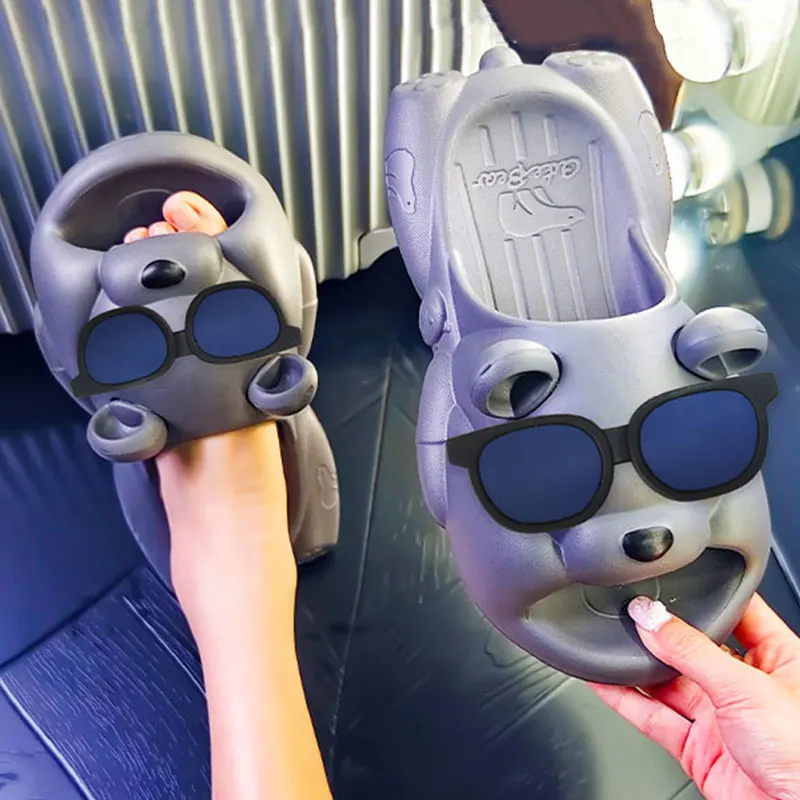 Women's Indoor Non-slip Bread Sandals EVA Soft Slippers Home Lovely Cartoon Sunglasses Bear Deco Slides Outdoor Cozy Beach Shoes