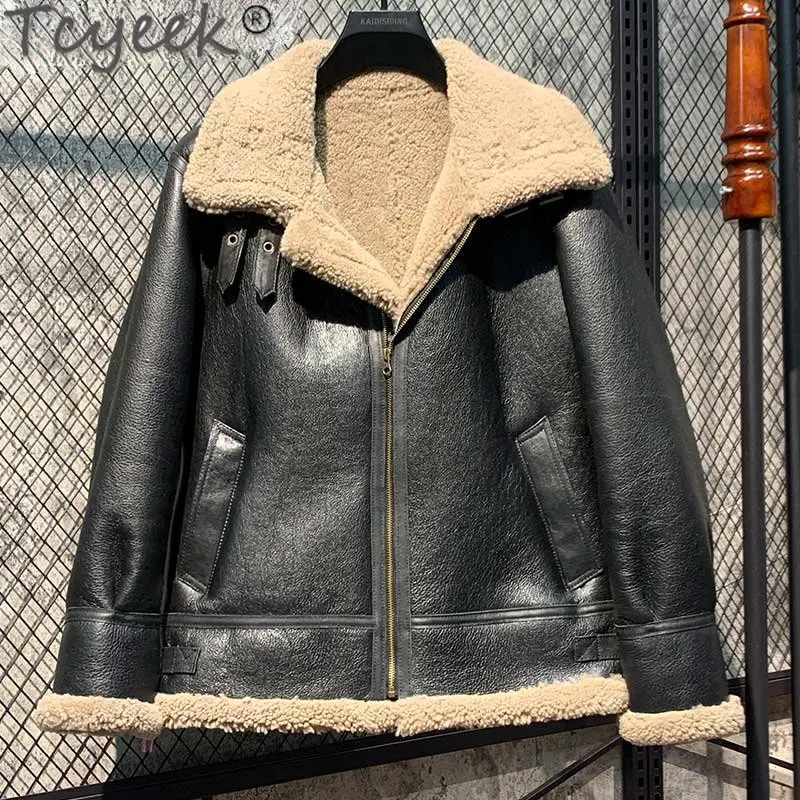 

Мужская куртка из натуральной кожи Tcyeek, теплая куртка из натуральной овечьей шкуры, кожаная одежда, SGG850, для зимы