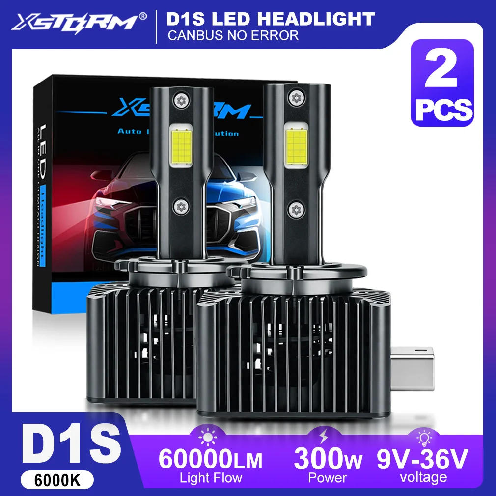 Фото Светодиодные фары XSTORM D1S Canbus 60000LM 300W D2S D3S D4S для автомобиля с вентилятором, турбо-лампы 6000K 12V 36V Plug&Play №1
