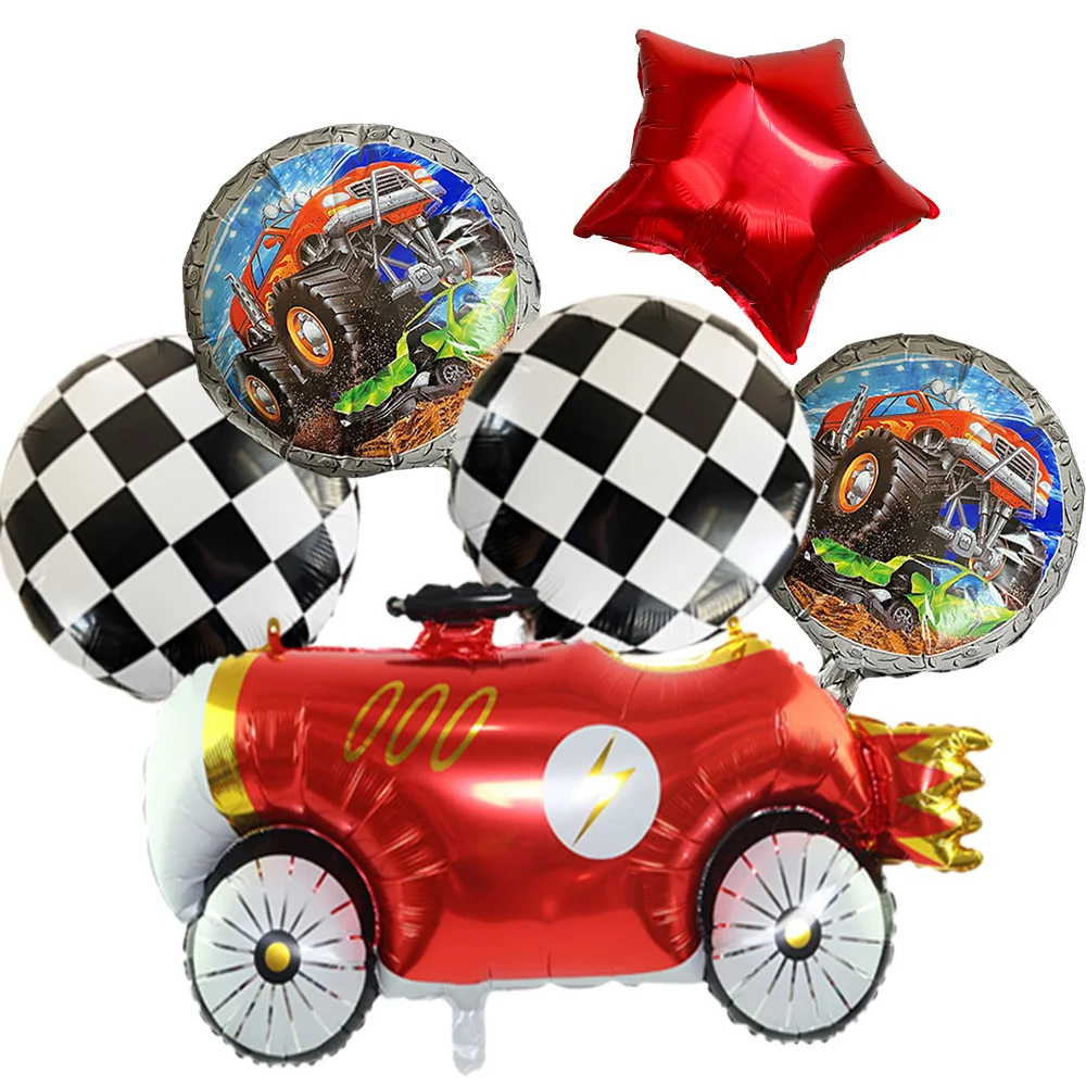 

6PCS Race Car Birthday Party Decorations Vintage Race Car Foil Balloon Checkered Red Star Balloons Racing Car Theme Supplies
