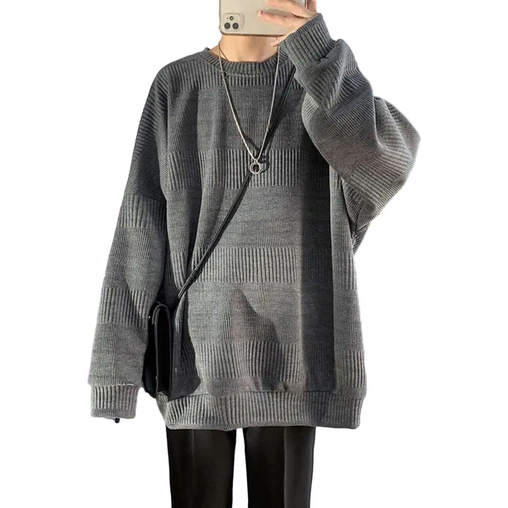 

Men O-neck Sweatshirt Stylish Men's Jacquard Sweatshirt Loose Fit Mid-length Casual Pullover Tops for Spring Autumn Casual