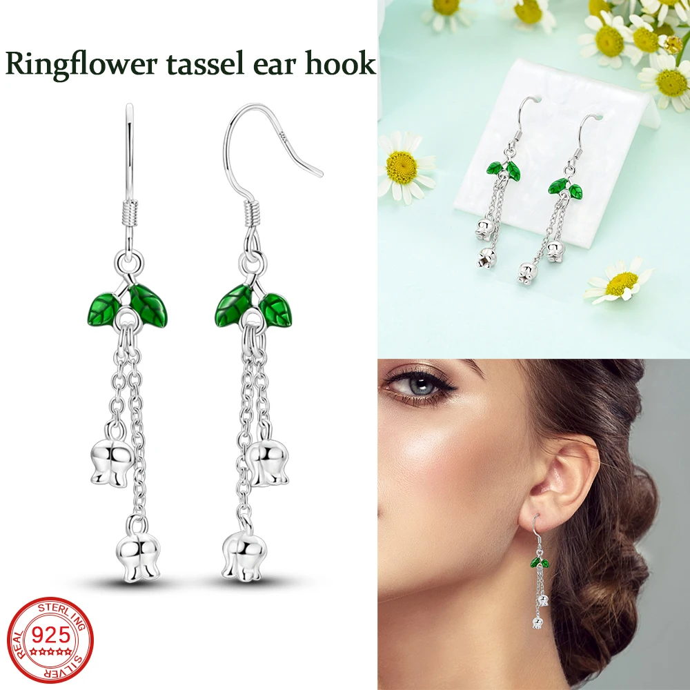 Новинка 2024 стерлинговое серебро 925 пробы зеленый колокольчик орхидея кисточка