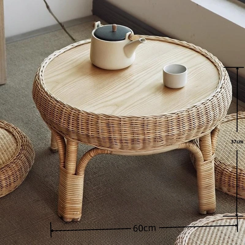 Маленький кофейный столик и стул из ротанга низкий чайный ручной работы для