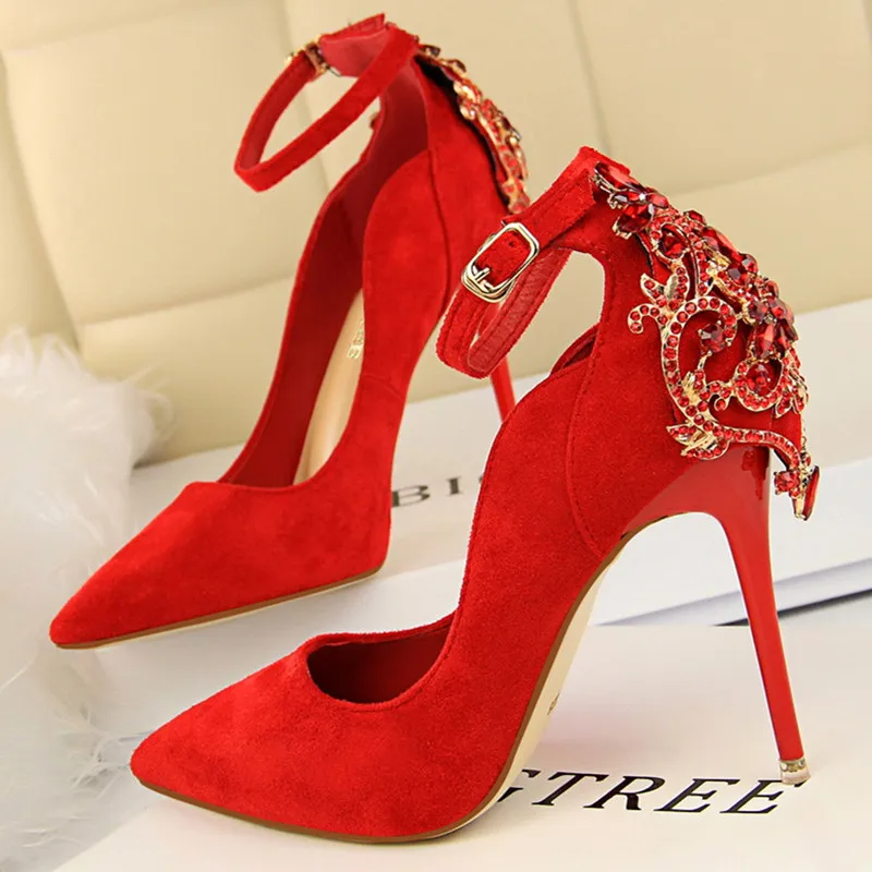 

Туфли BIGTREE женские блестящие, высокие шпильки, со стразами, розовые свадебные туфли, 10,5 см