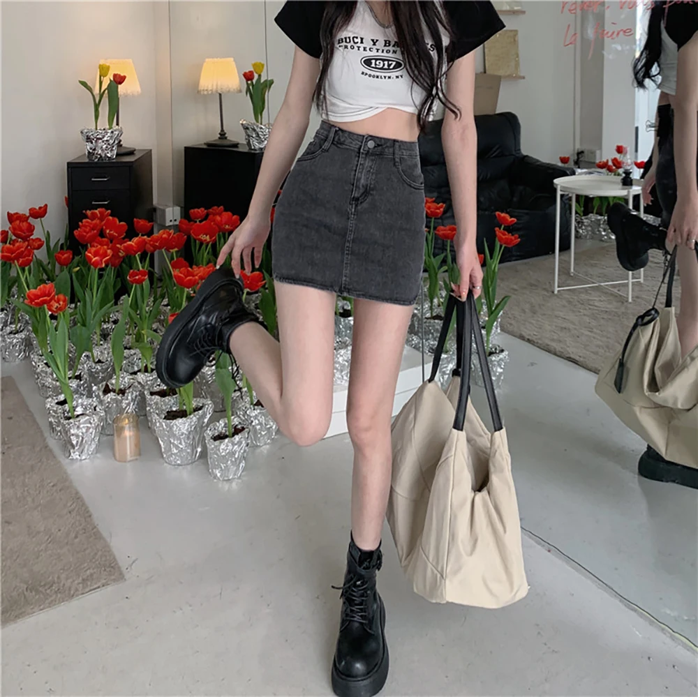 Женская Облегающая Джинсовая Мини-юбка С Высокой Талией Трапециевидной Формы