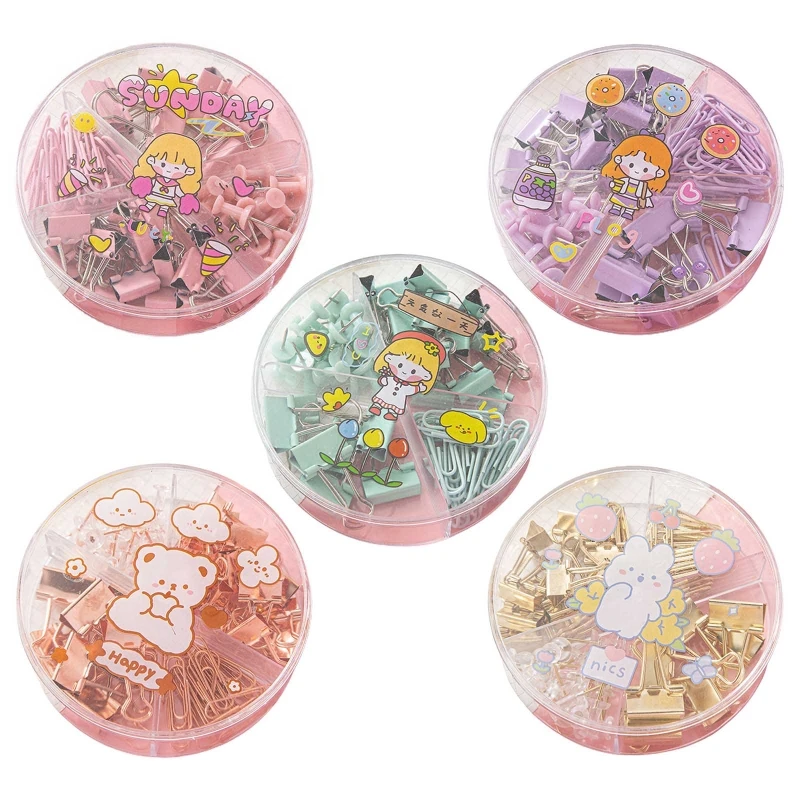 

Reusable Push Pins Binder Clips Paperclips Sets Desktop Organized for Office School Home Stationary 65 Pcs Assorted Size