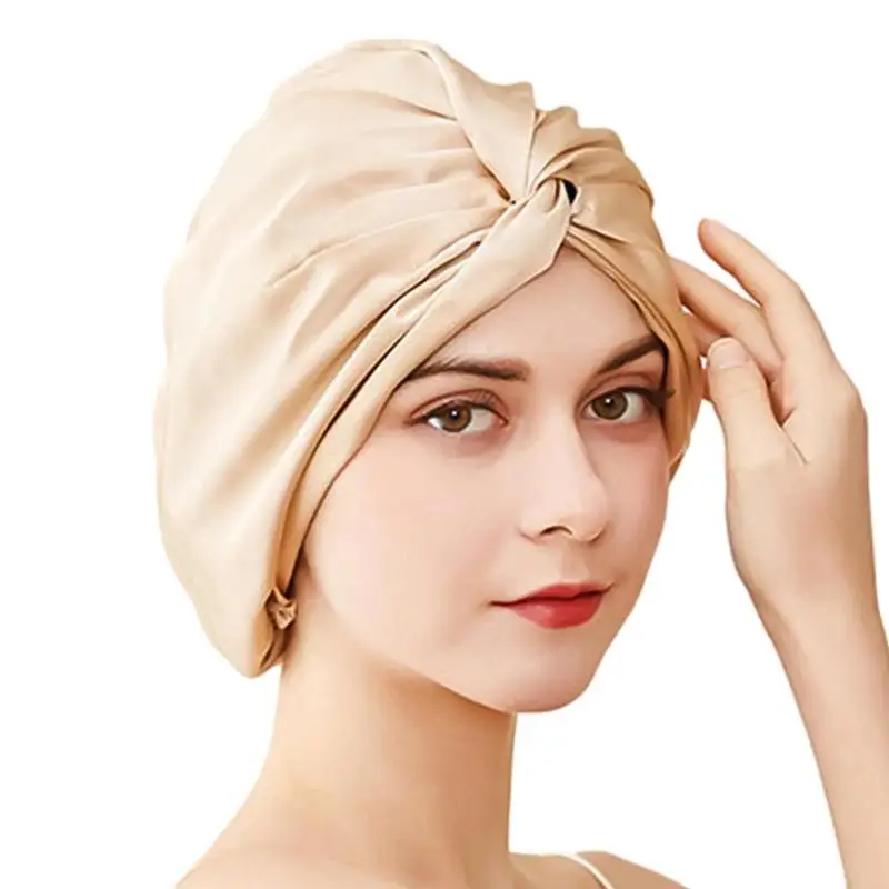 

Silk Bonnet Night Sleeping Silk NightBack Pleats Mulberry Silk Fabric Elastic Band Design For Women Lady Shower Sleeping