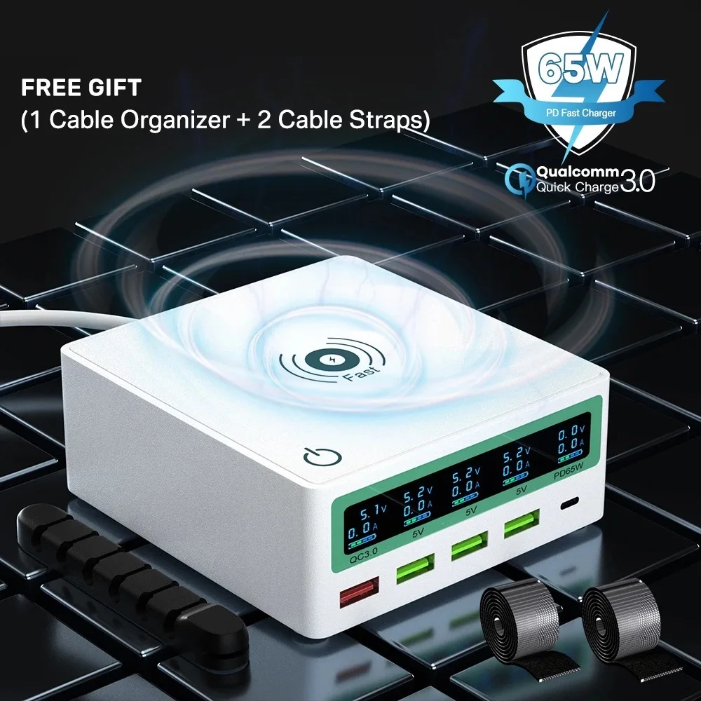 

Беспроводное зарядное устройство с несколькими USB-портами, 65 Вт, 130 Вт