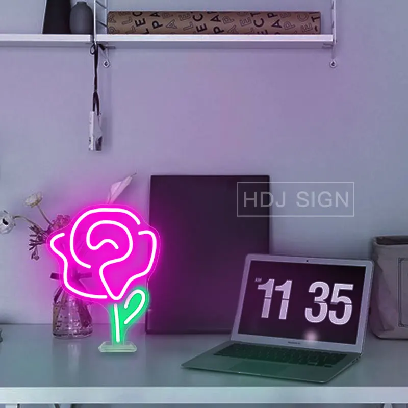 Rose Neon Light Party Table Lamp LED Neon Sign for Bar Shop Party Art Wedding Decor LED Lights Colorful Neon Lamp USB or Battery